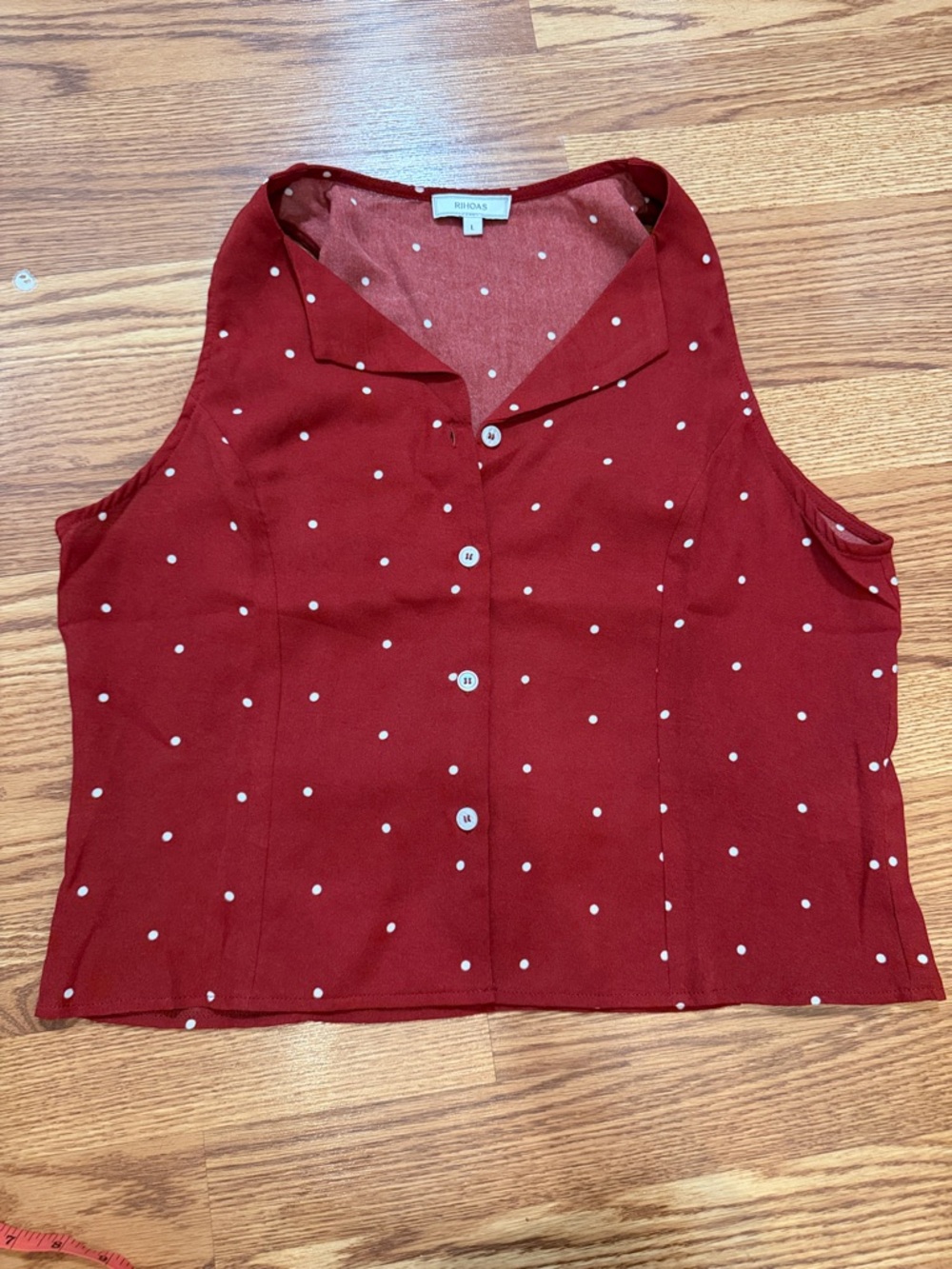 Rihoas,  Red Sleeveless Polka Dot Button-Front Blouse, large